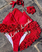 Load image into Gallery viewer, Frilly Ruffle Red Sarong
