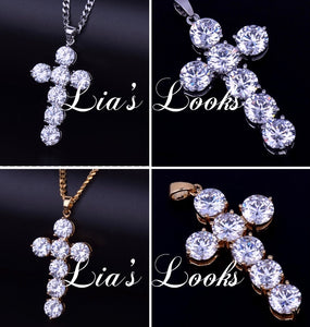 Ultra Sparkle Cross Necklace (Gold) - 3 x 5 Gems CLEARANCE