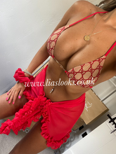 Load image into Gallery viewer, Cream/Red Lace Chain Bikini
