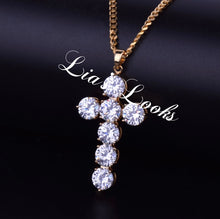 Load image into Gallery viewer, Ultra Sparkle Cross Necklace (Gold) - 3 x 5 Gems CLEARANCE

