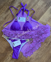 Load image into Gallery viewer, Purple Rhinestone Gold Chain Bikini
