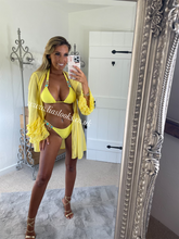 Load image into Gallery viewer, Lemon Rhinestone Gold Chain Bikini
