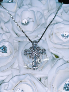 Chunky Silver Bling Small Cross Necklace (Box Chain)