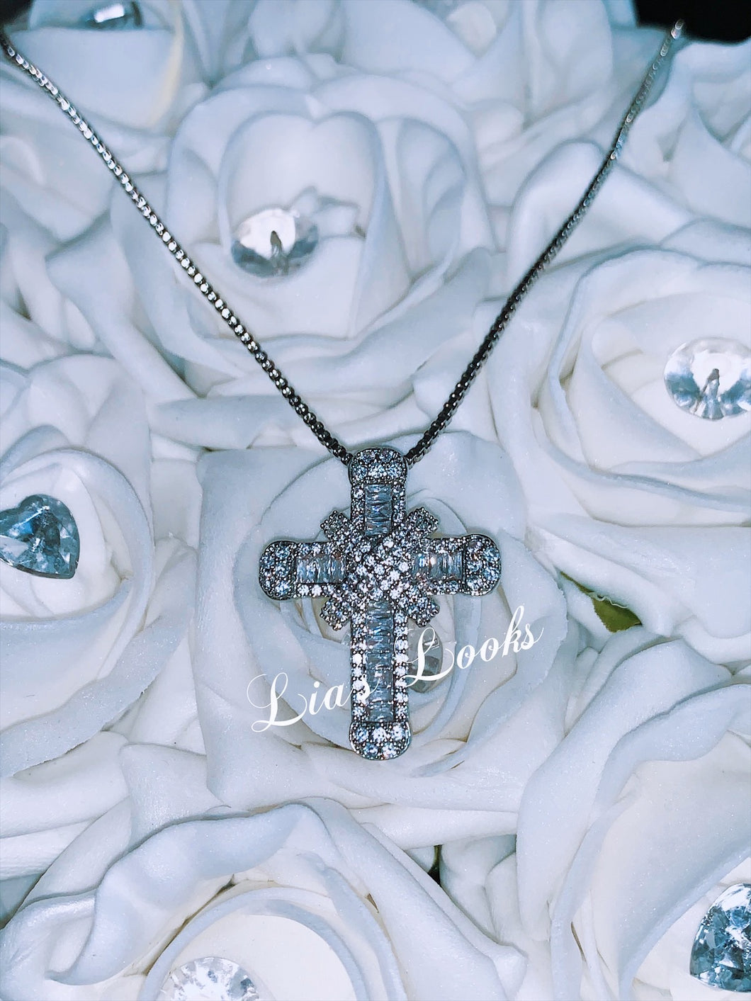 Chunky Silver Bling Small Cross Necklace (Box Chain)
