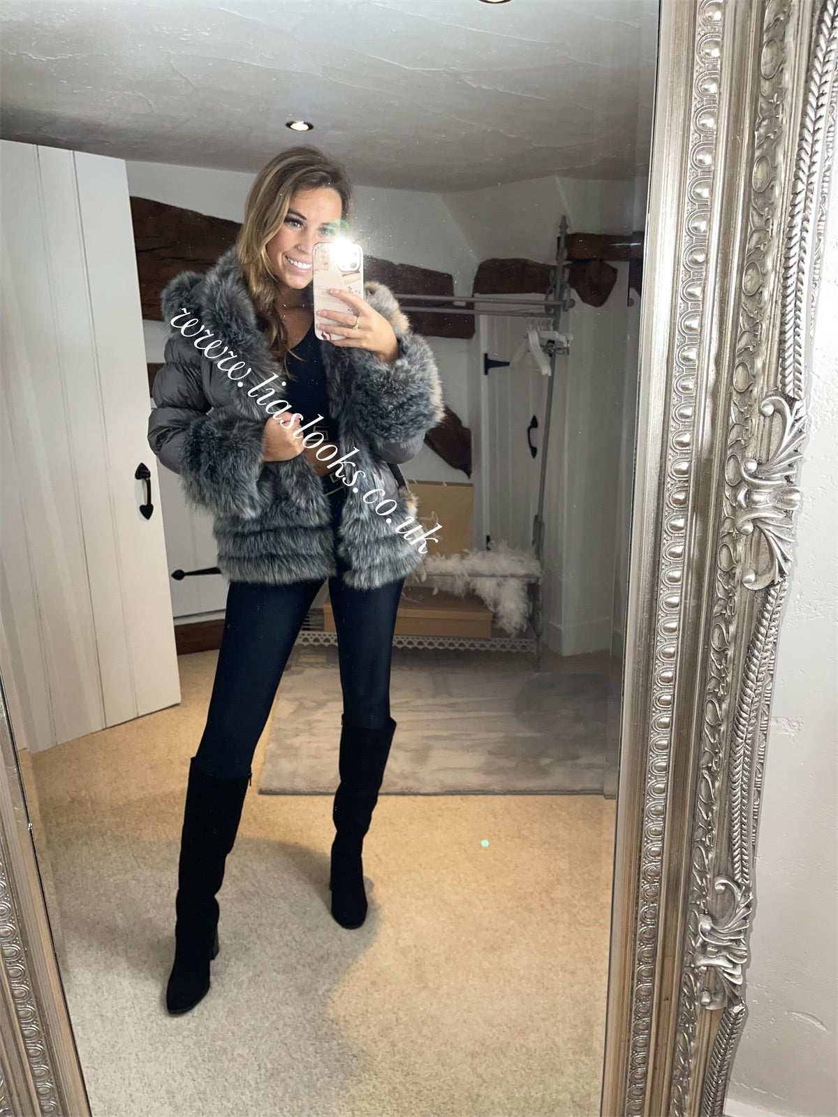 Charcoal fur coat clearance