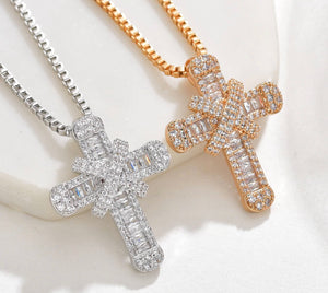 Chunky Silver Bling Small Cross Necklace (Box Chain)