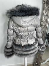Load image into Gallery viewer, Slate Grey Romani Coat (Faux Fur)
