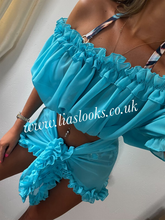 Load image into Gallery viewer, Frilly Ruffle Aqua Blue Two Piece Set
