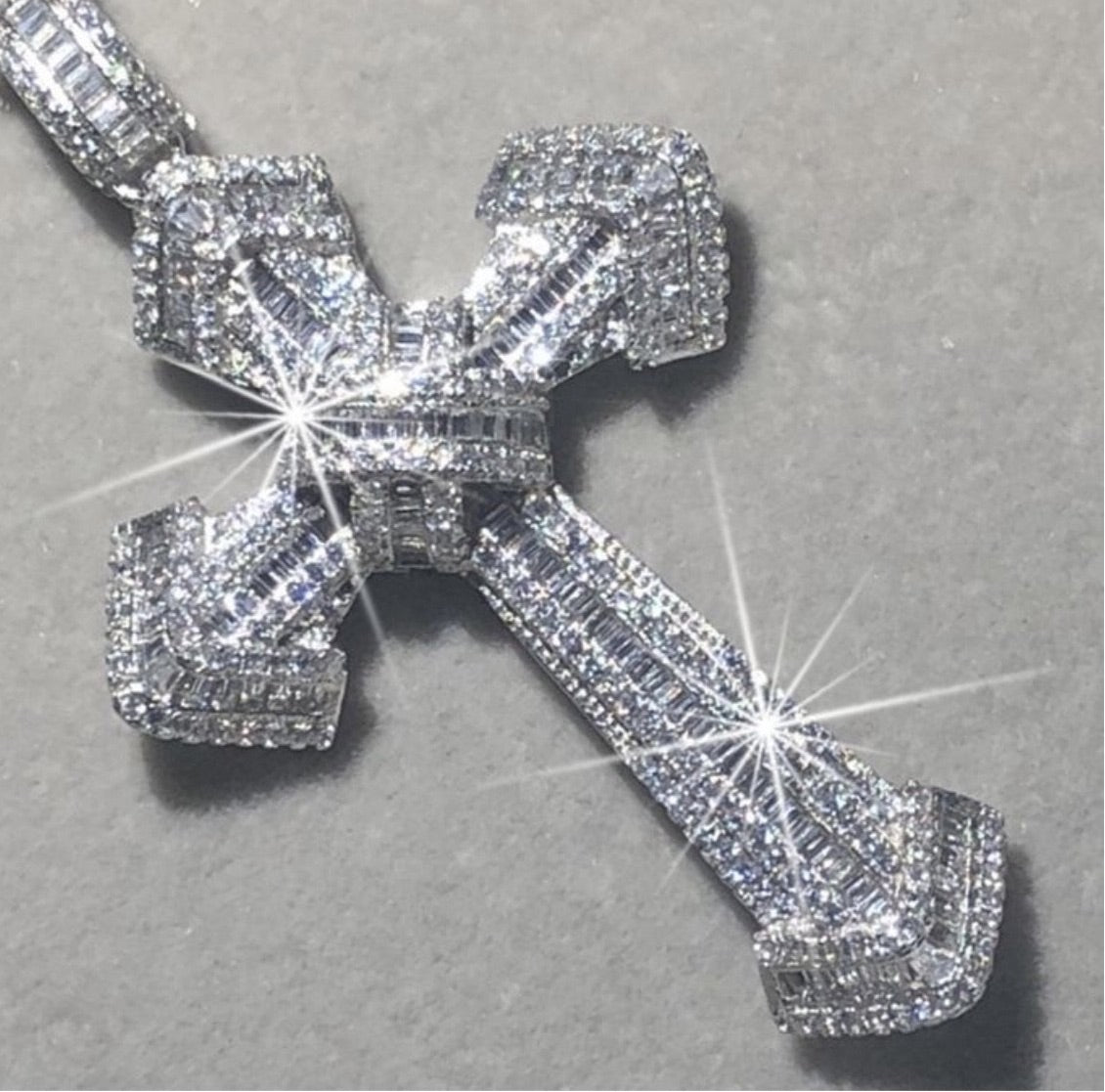 Diamond Chunky Silver Cross Pendant Large Bling Cross Necklace