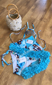 Aqua Blue Printed Rhinestone Bikini