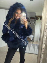 Load image into Gallery viewer, Midnight Blue Romani Coat (Faux Fur)

