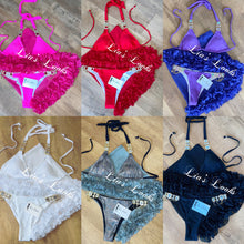 Load image into Gallery viewer, Red Rhinestone Gold Chain Bikini
