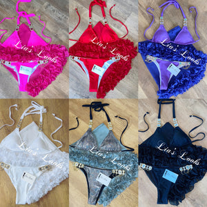 Red Rhinestone Gold Chain Bikini