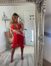 Load image into Gallery viewer, Ruby Red Heart Rhinestone Bikini &amp; Headband Set (3 Piece Set)
